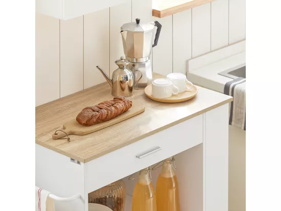 Desserte Roulante Chariot De Cuisine À Roulettes Buffet Multifonctionnel Blanc, Fkw113-wn
