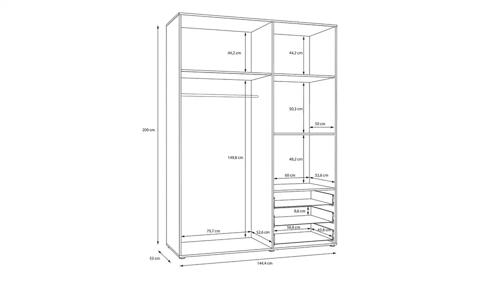 Kleiderschrank Mokkaro Betonoptik, Weiß 144,4 cm