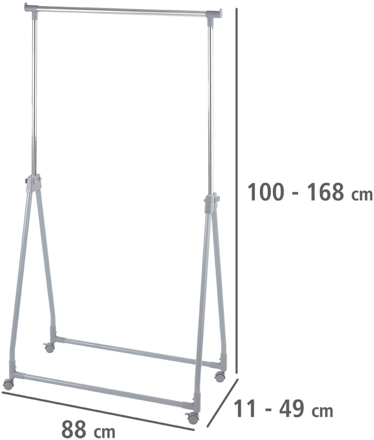WENKO Kleiderständer stufenlos höhenverstellbar (99-167 cm), mit 4 Rollen, Tragkraft 40 kg