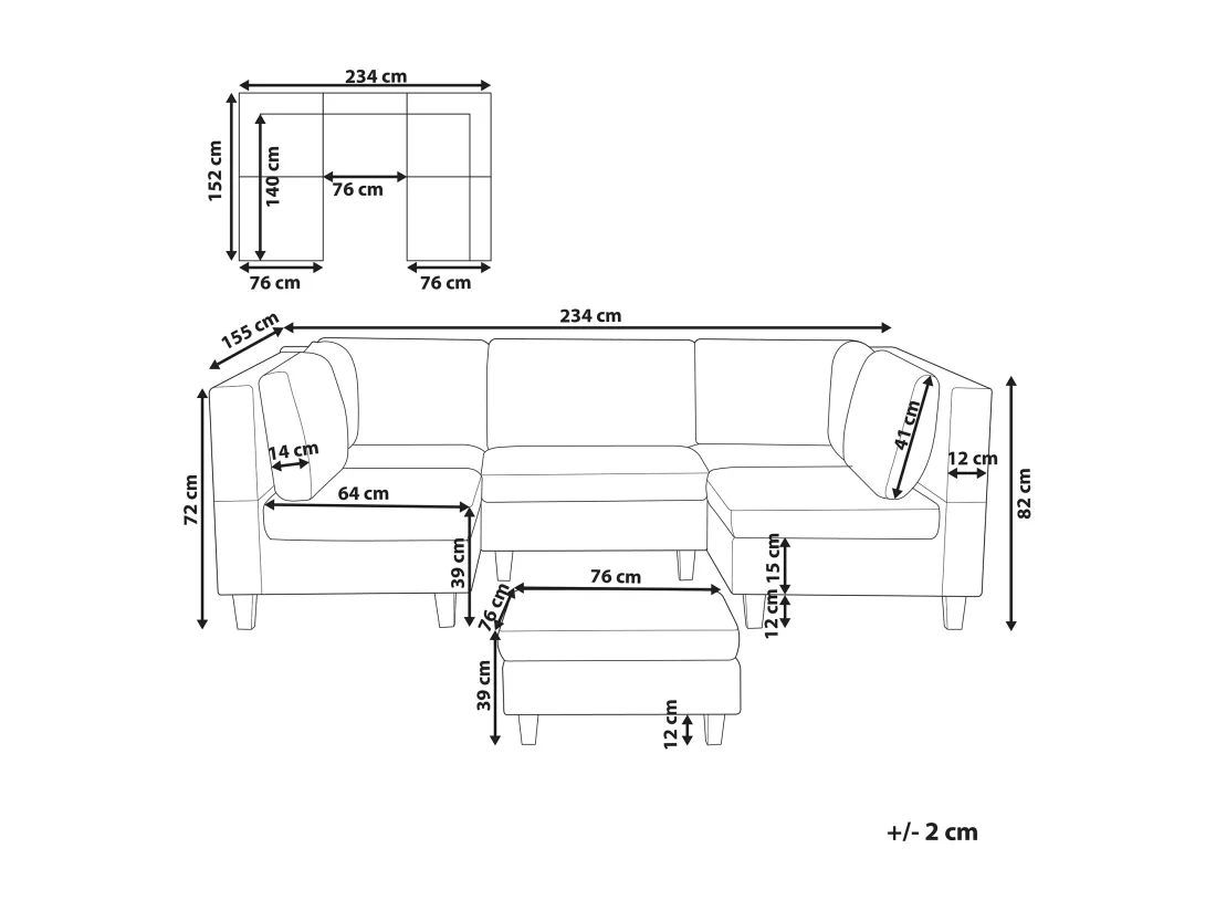 Canapé modulable 5 places en tissu bleu avec ottoman UNSTAD