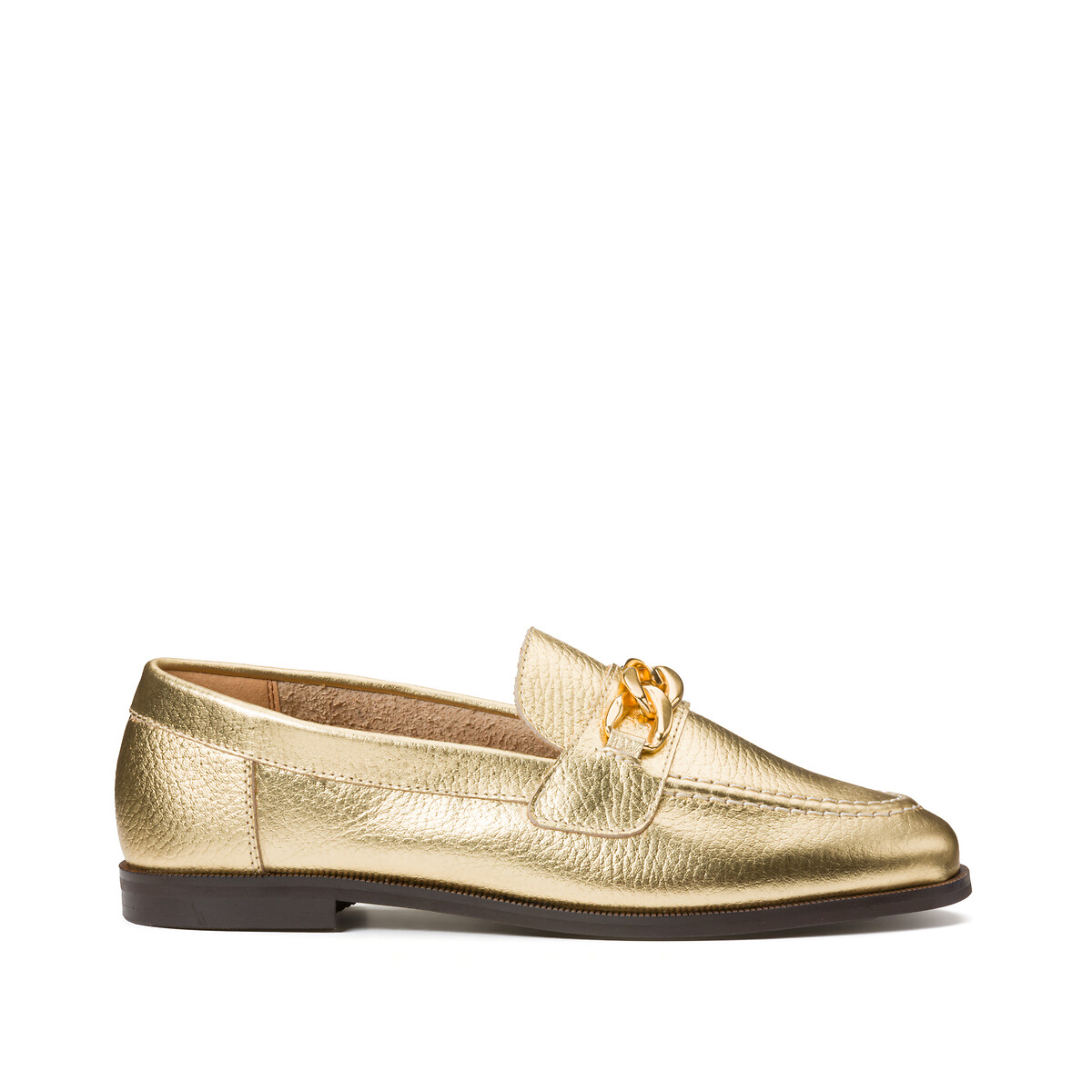 COLEÇÕES LA REDOUTE<br>Mocassins de couro metalizado com corrente