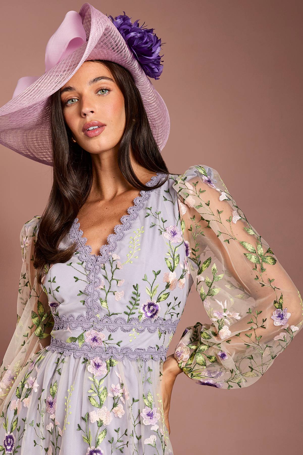 Coast Robe Midi En Mesh Brodé À Manches Longues Lisa Tan