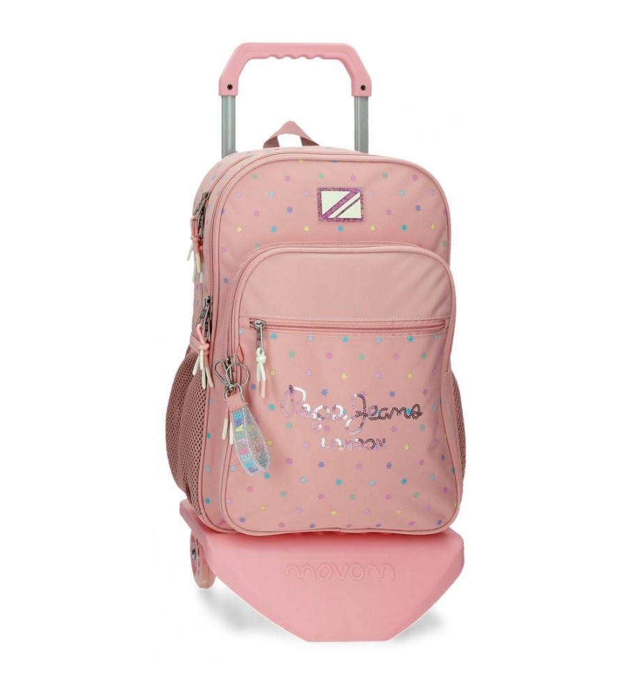 Pepe Jeans Mochila escolar Pepe Jeans Carina dos compartimentos con carro rosa