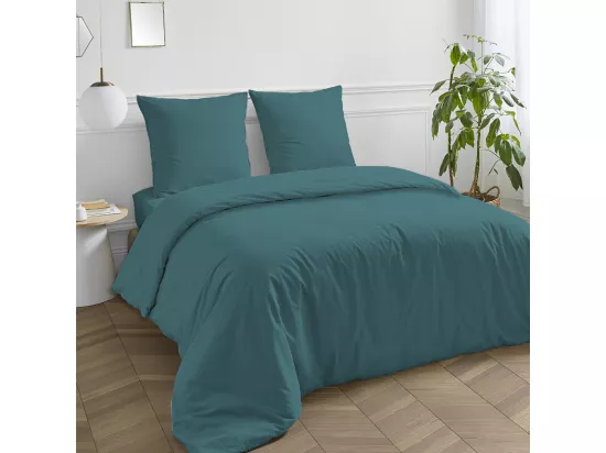 Taie d'oreiller en coton 57 fils unie canard 50x70cm