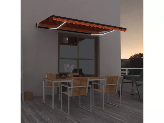 Auvent automatique capteur de vent LED 400x350 cm Orange marron