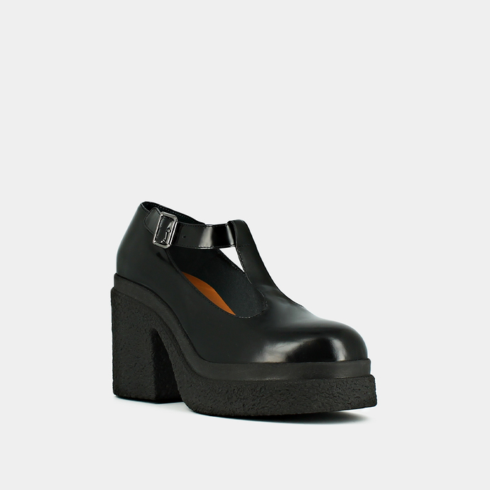 Salomés à plateformes  en cuir glacé noir
