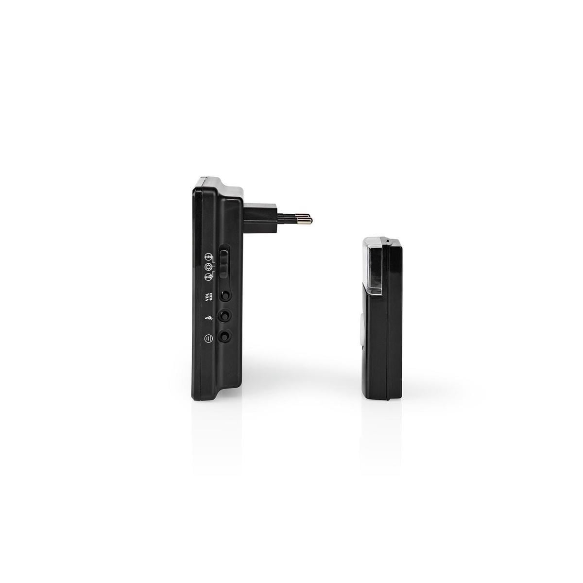 Nedis Trådløs ringeklokke Set | Nettstrøm drevet | 220 - 240 V AC 50 Hz | 1x CR2032 | Volum: 80 dB | Signalområde (siktelinje): 300 m | IP44 | Justerbar volum | 36 Melodier | 1 Mottaker | Sort