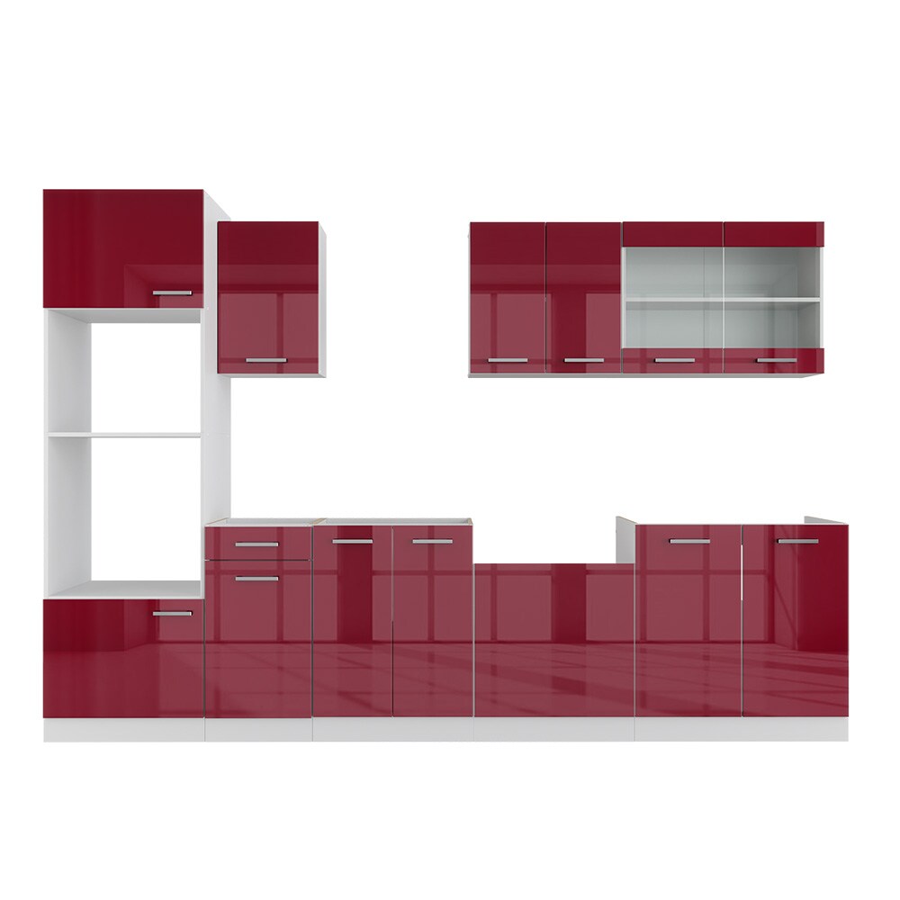 VICCO KÜCHE R-LINE 300CM KÜCHENZEILE KÜCHENBLOCK EINBAU ROT BORDEAUX HOCHGLANZ