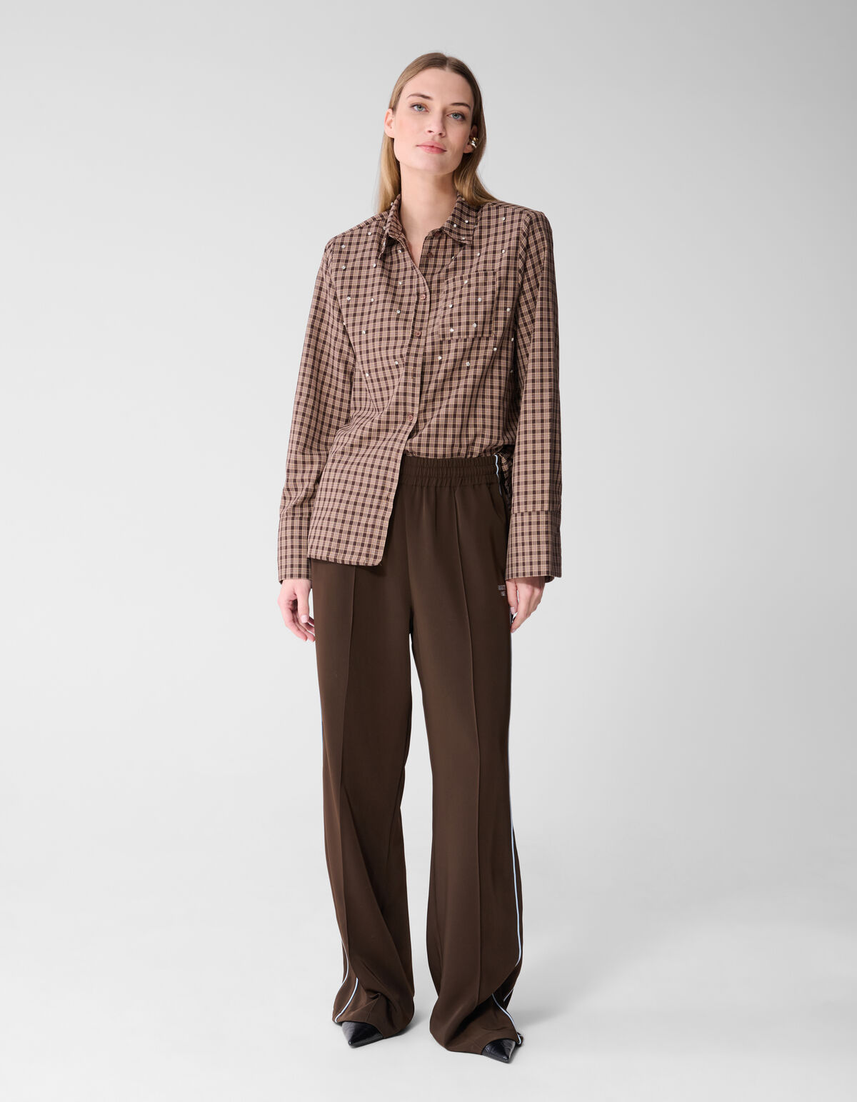 Sporty Piping Wide Leg Fit Broek Bruin
