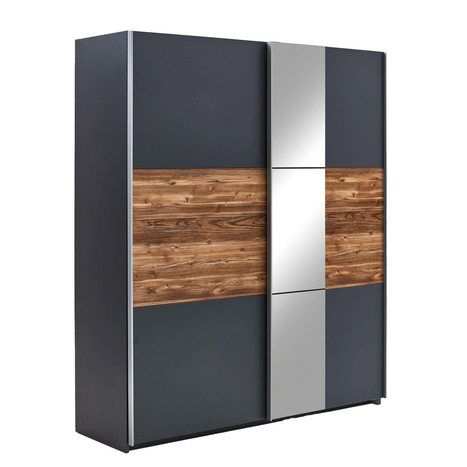 Schwebetürenschrank - grau Metallic - Fichte - 175 cm