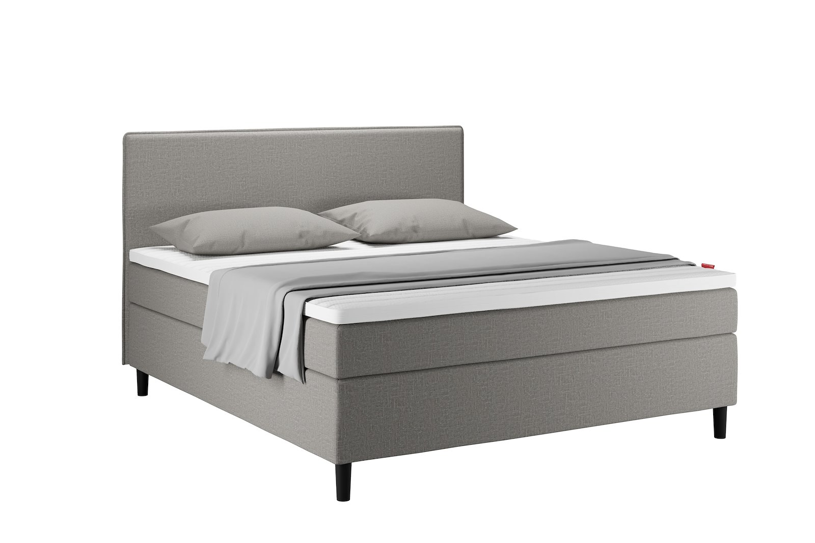 Sensitive 200 Kontinental 180x200 cm Tekstil Taupe 70 Medium/Fast m/Premium hyperflex overmadrass og Round black ben 13cm, gavl selges separate.