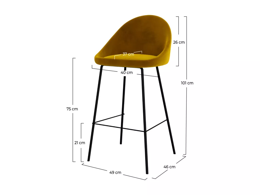 Lot de 2 chaises de bar en velours jaune 75 cm - Misty