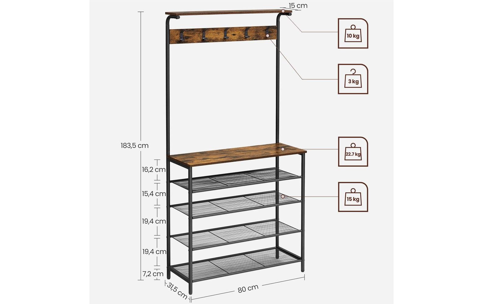 Garderobe 80 cm x 183.5 cm, Braun/SchwarzKleiderständer
