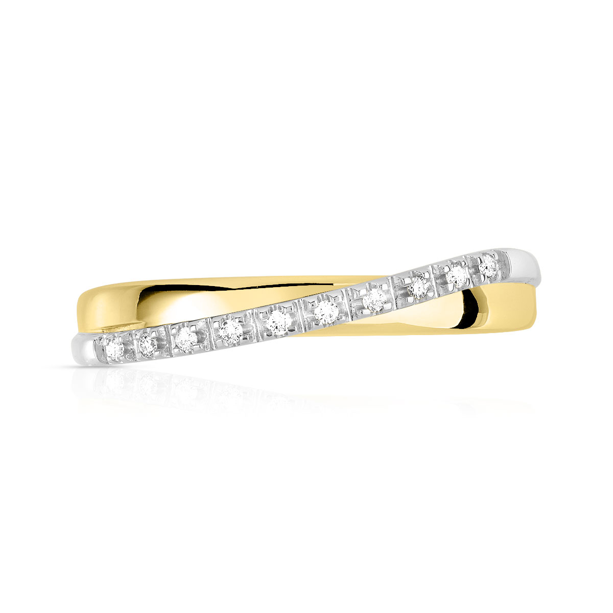 Bague 2 ors 750 anneaux croisés diamants