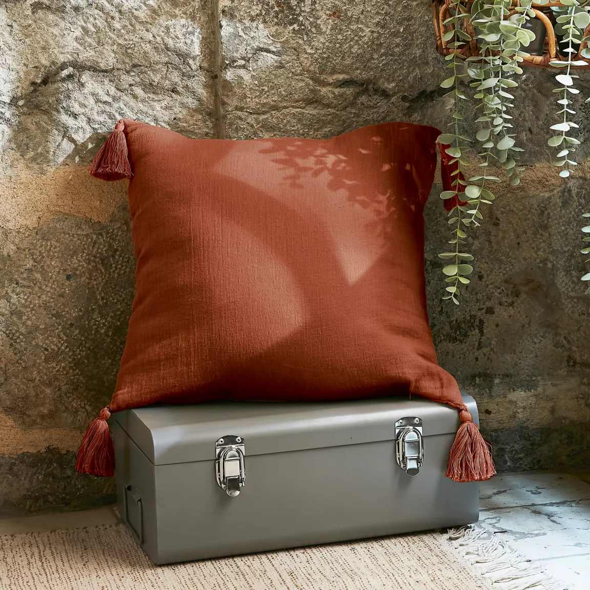 Coussin carré gaze de coton (40 x 40 cm) Gaïa Terracotta