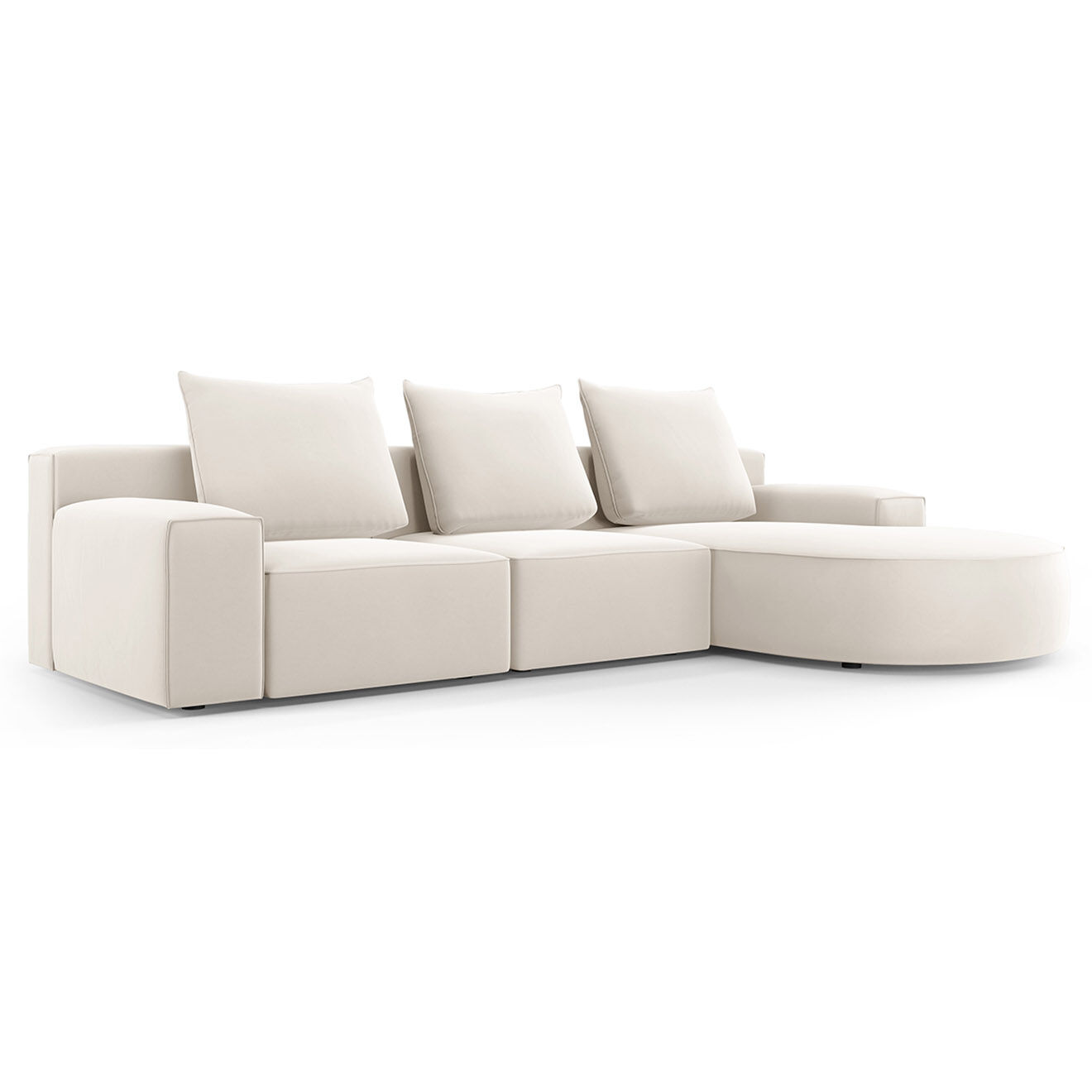 Mazzini Sofas Canapé d'angle droit arrondi en velours Ivy 5 Places beige - 285x180x89 cm