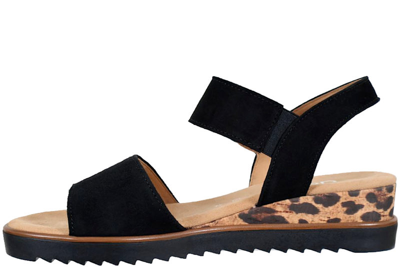 GABOR LEOPARD SANDAL I SORT RUSKIND