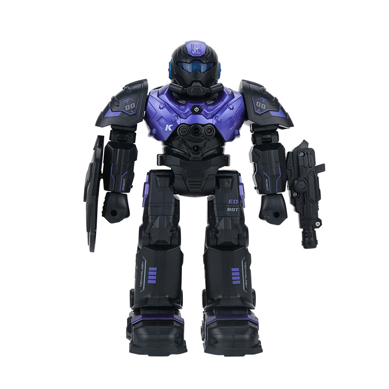 (26x17cm) Tanzender USB Party Roboter Kinder Spielzeug Ferngesteuerter Robot mit LED Augen / Gesten Steuerung / Wurfpfeile - Schwarz / Lila