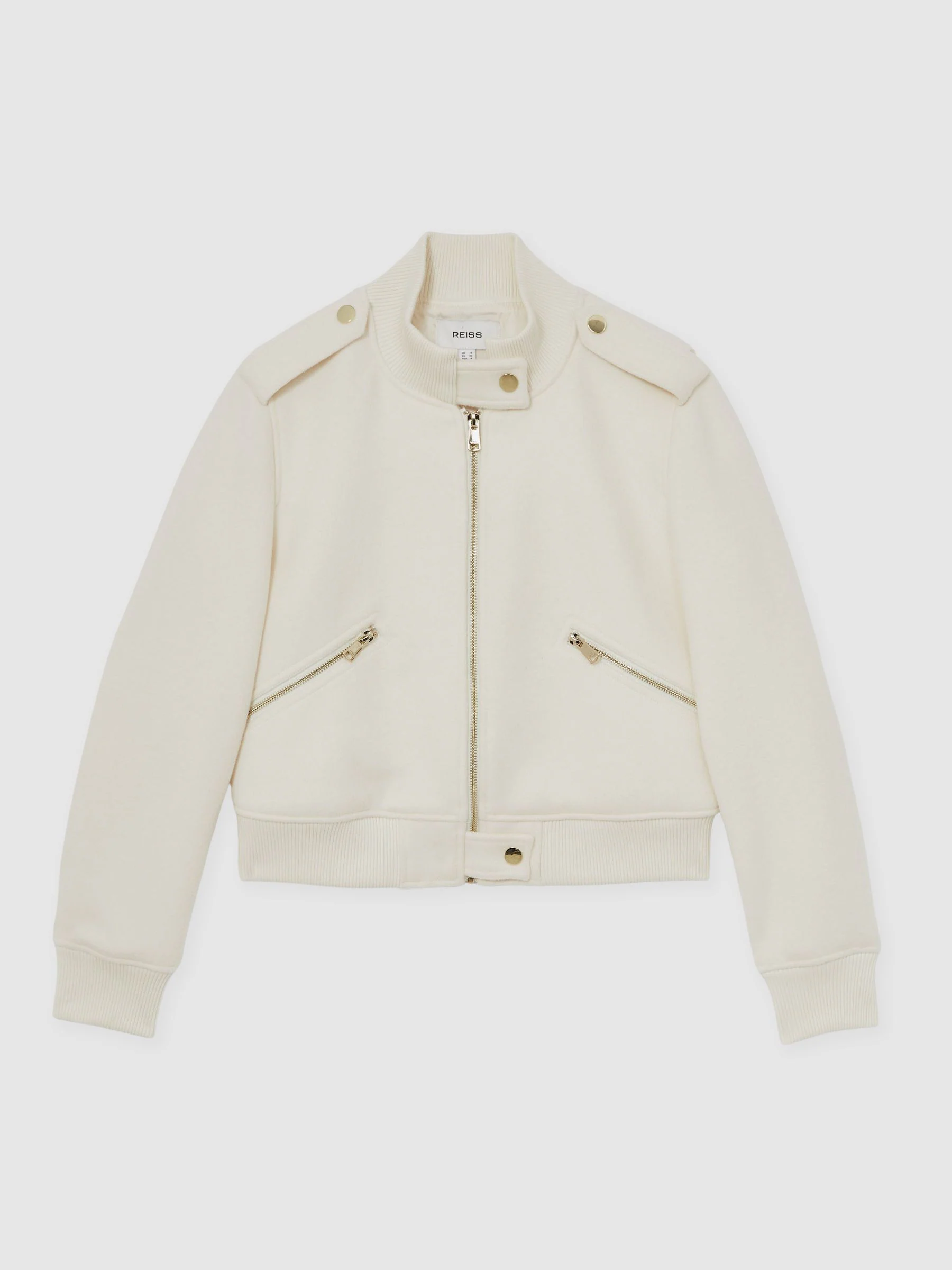 Crème - Reiss Cleo Brushed Wool Epaulette Bomber Jacket