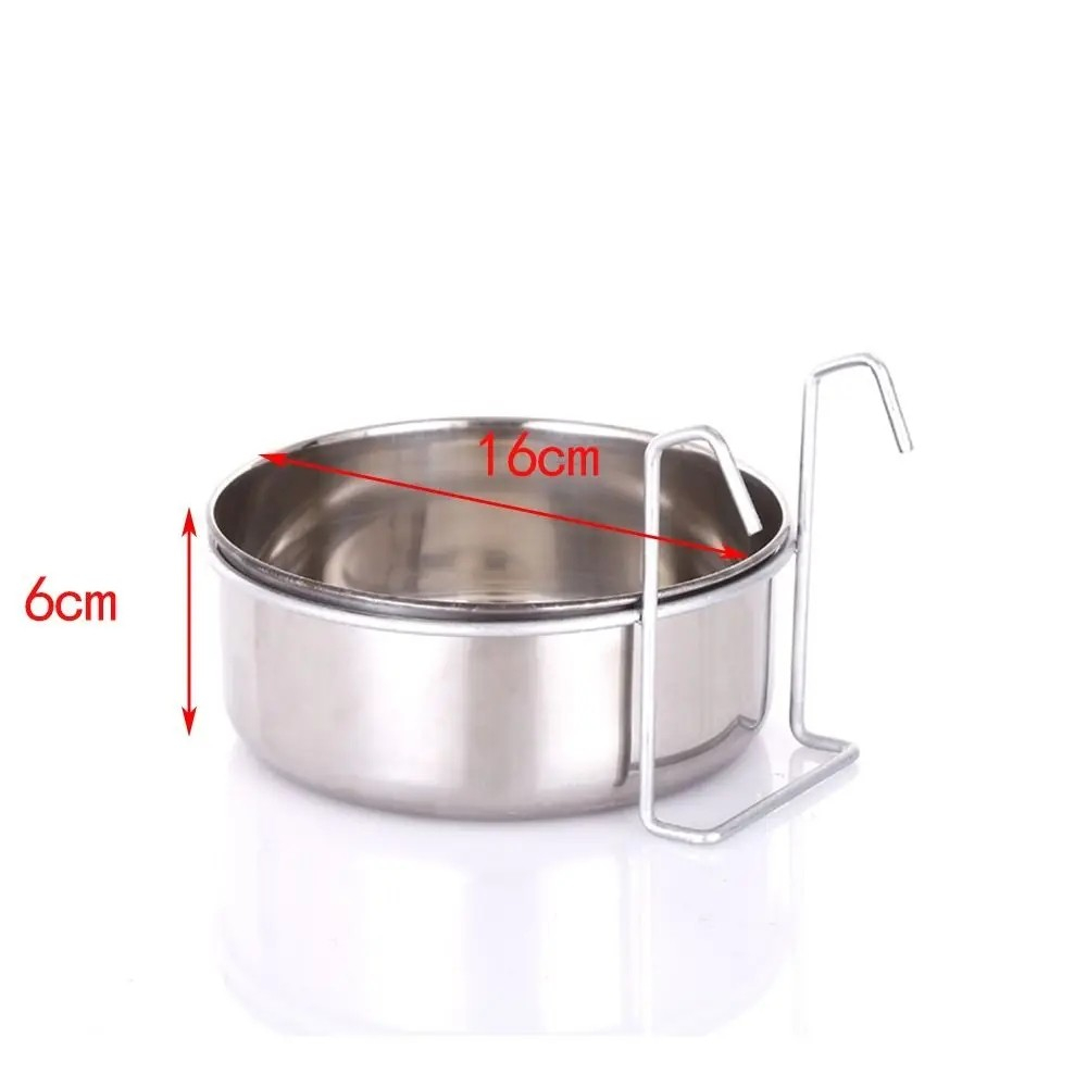 (Ø16cm) 550ml Edelstahl Haustier Futternapf zum Einhängen Transportbox Fress Napf Wasser Schale für Katzen / Hunde - Silber