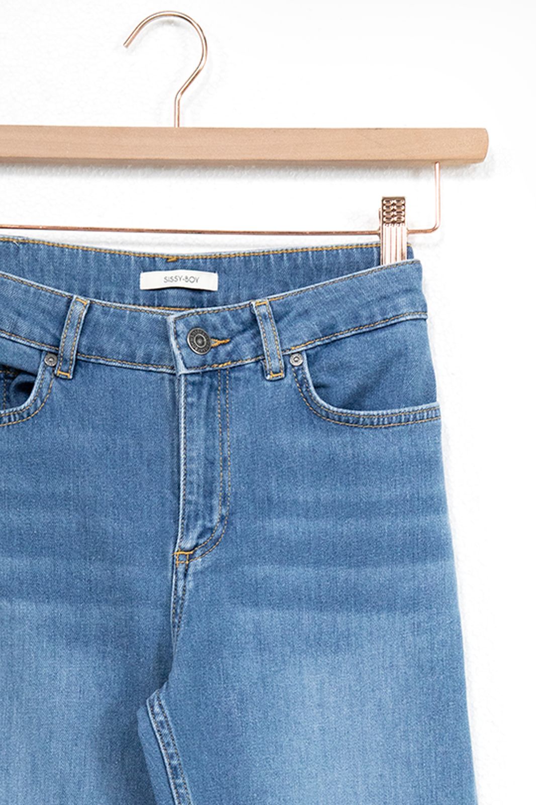 Baltimore washed blue mid waist bootcut jeans