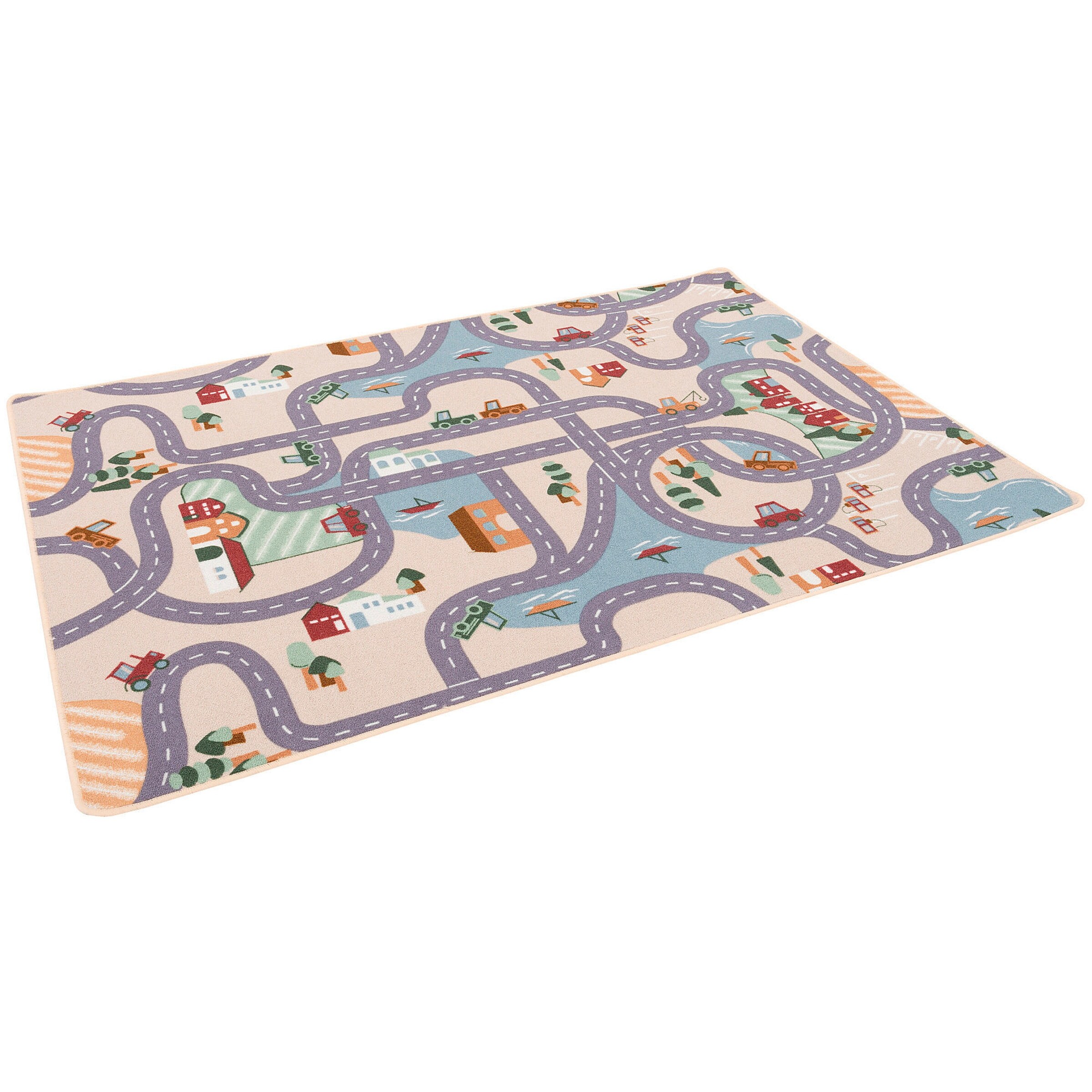 Snapstyle Kinder Spiel Straßenteppich Fun Town Beige Bunt