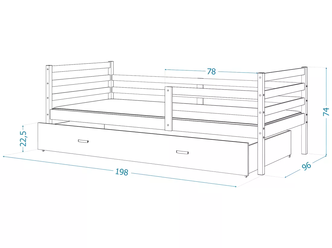 Lit Gigogne Milo 90x190 Gris - gris Livré avec sommiers, tiroir et matelas en mousse de 7cm