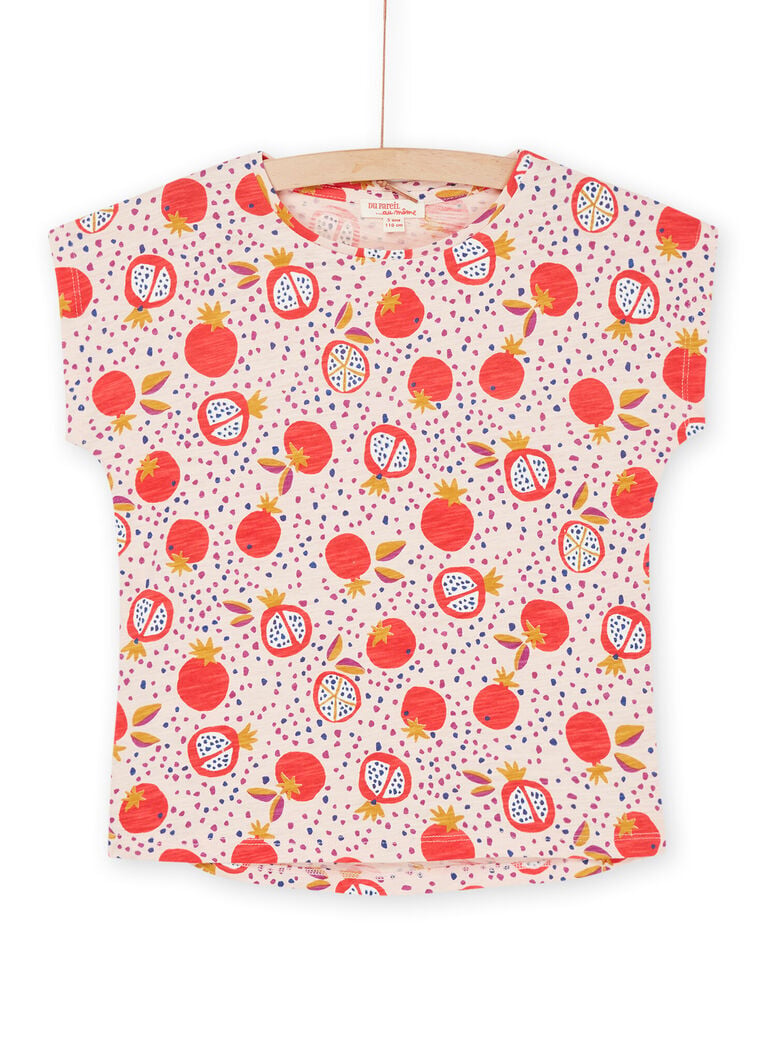 T-shirt rose poudré à imprimé fruits et pois