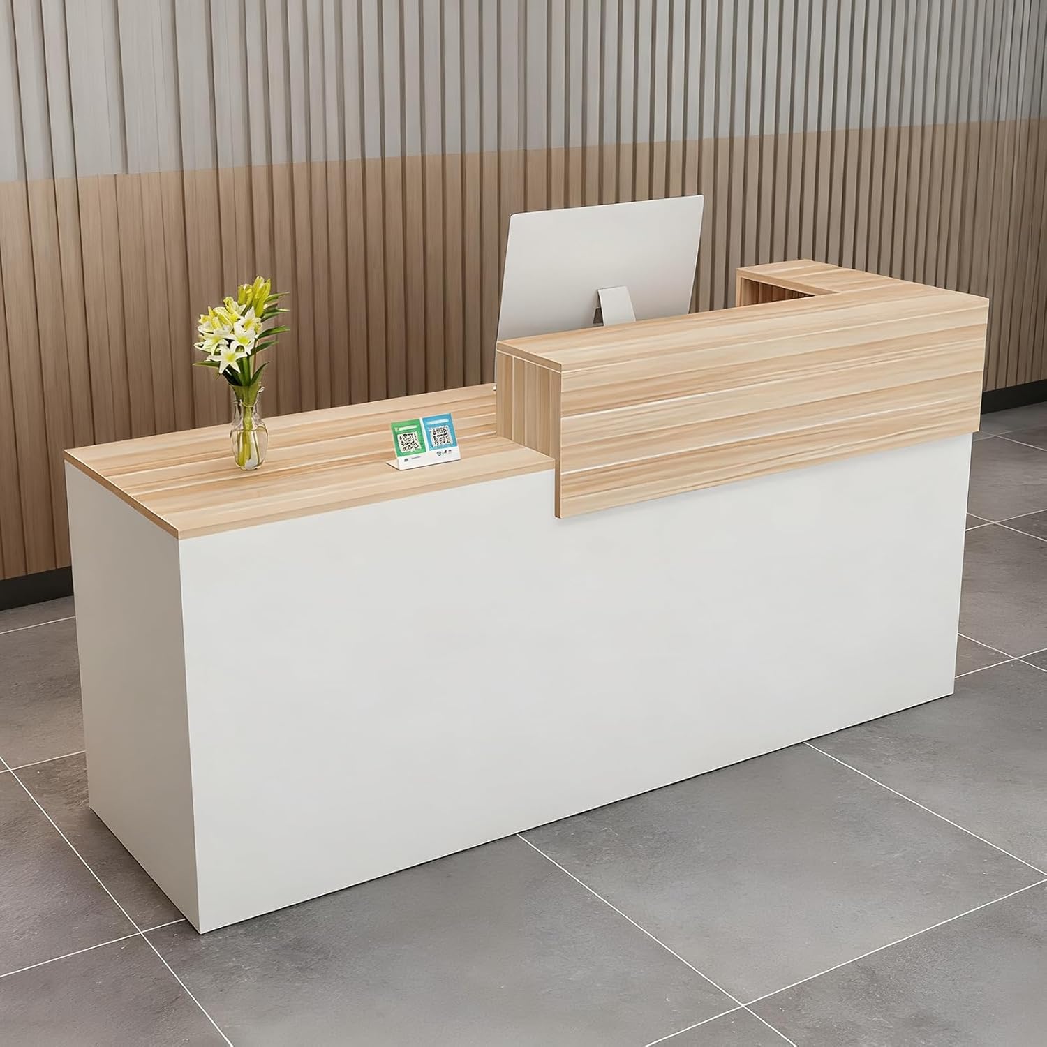 Empfangstheke mit Schublade und offenen Regalen, moderner Empfangstresen 100–240 cm, Rezeptionstheke für Büro, Salon, Lobby und Einzelhandelsgeschäft