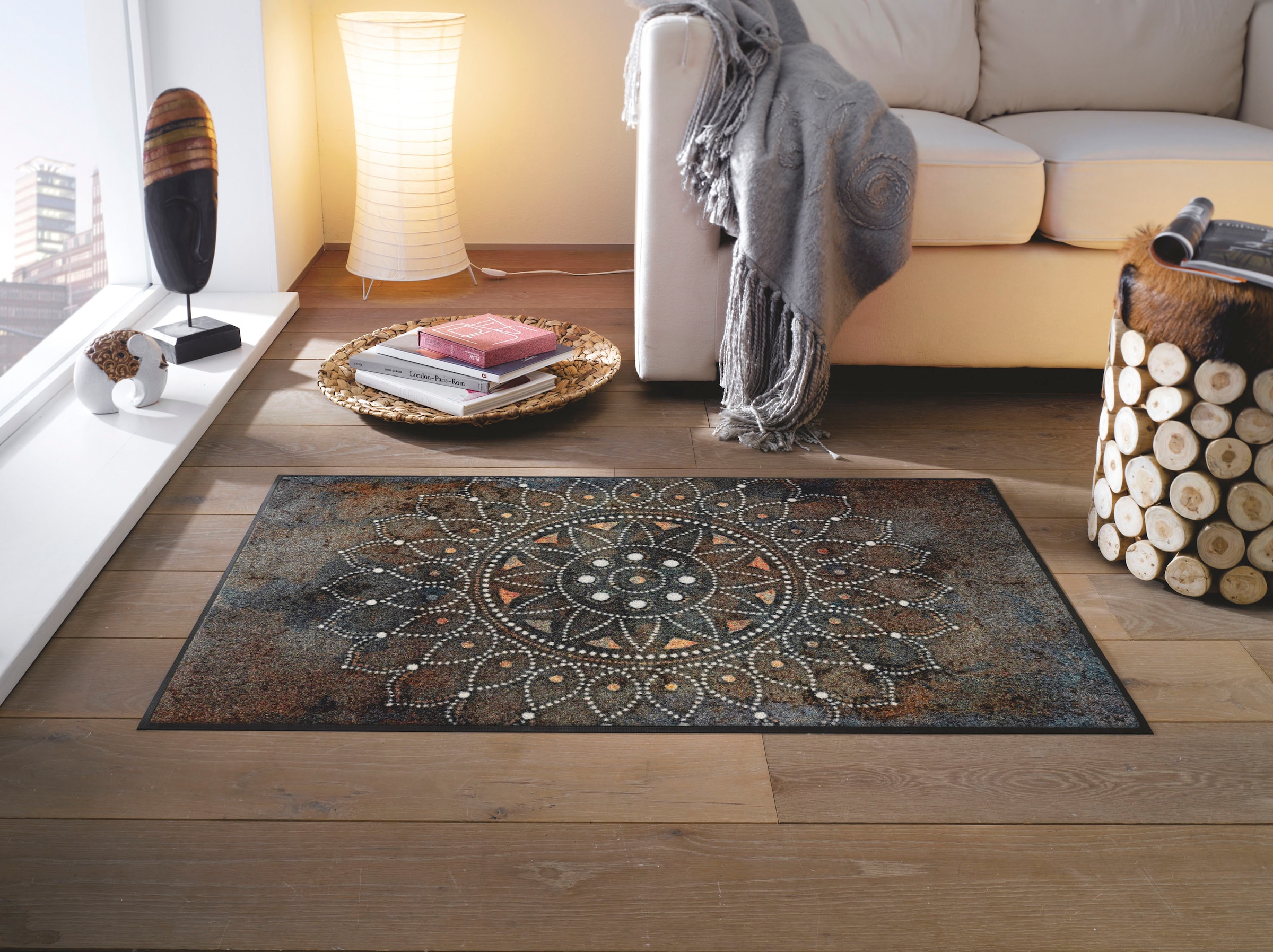 wash+dry by Kleen-Tex Teppich »Madhana« rechteckig 7 mm Höhe Motiv Mandala, rutschhemmend, In- und Outdoor geeignet, waschbar