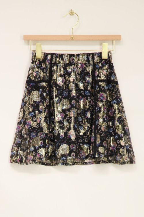 Zwart jacquard rokje met goudkleurige print