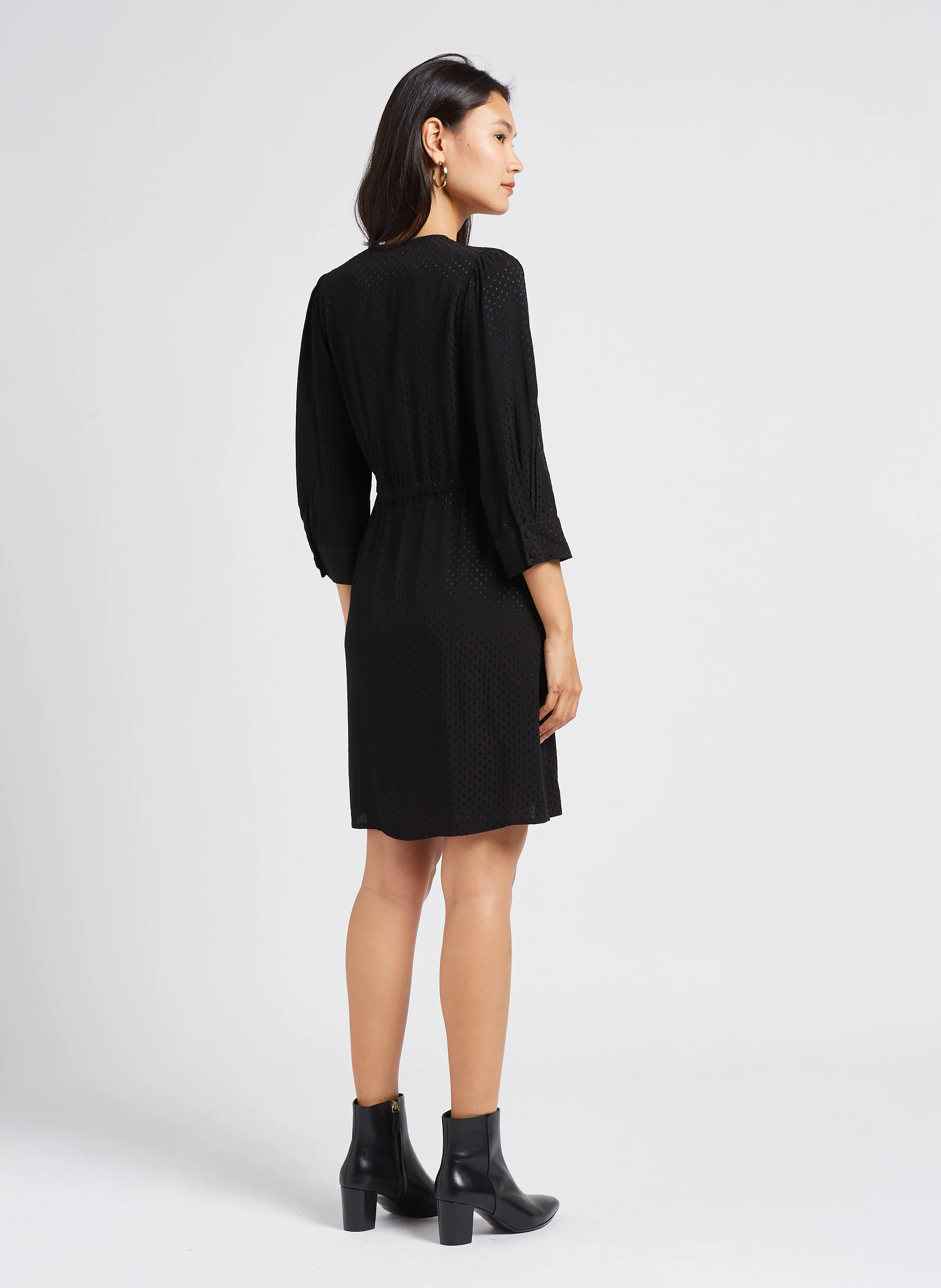 JEAN - Robe portefeuille texturée droite | Noir