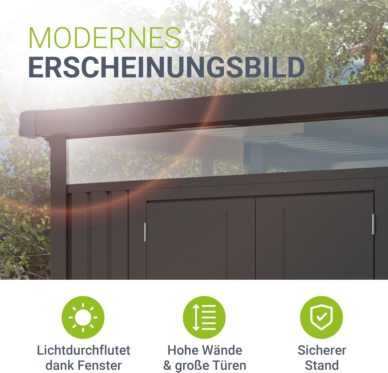 Juskys Gerätehaus Luzern Pro 5,3 m² - Metall Geräteschuppen mit Türen & Fenstern - wetterfest & abschließbar - Fahrradgarage, Gartenhaus - Anthrazit