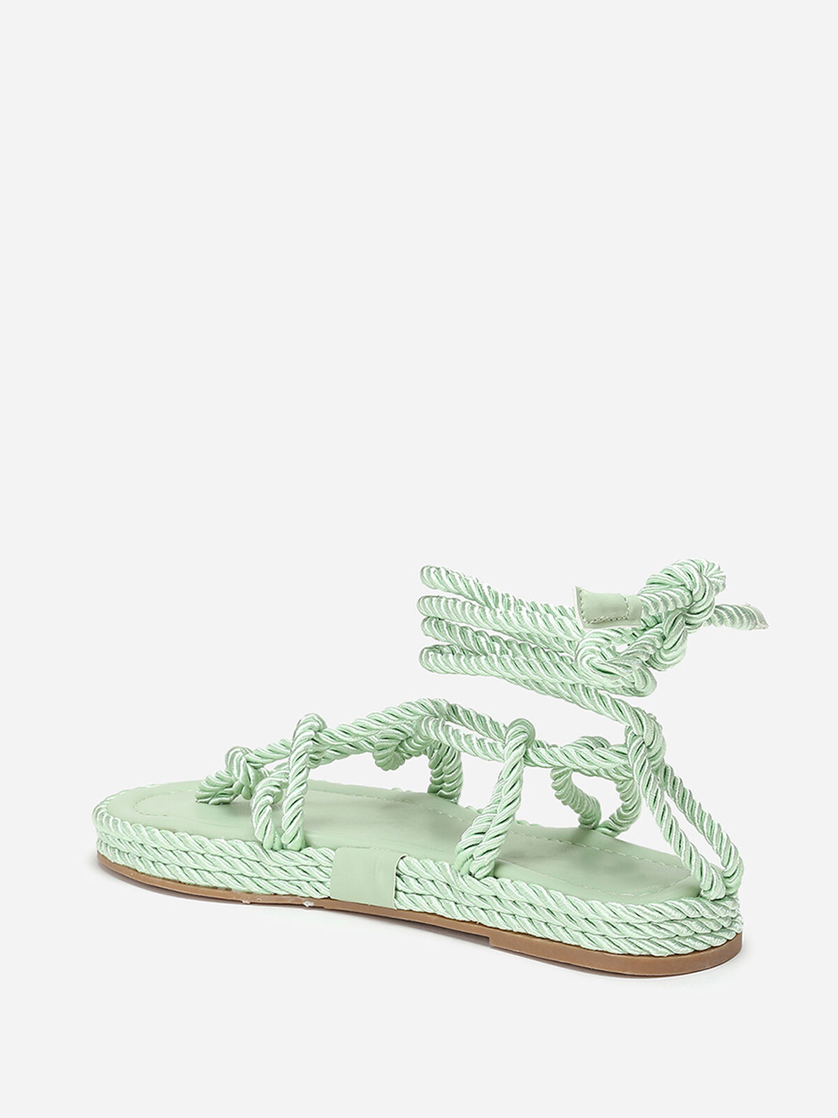 Nu-pieds en corde tressée à fine plateforme- Vert