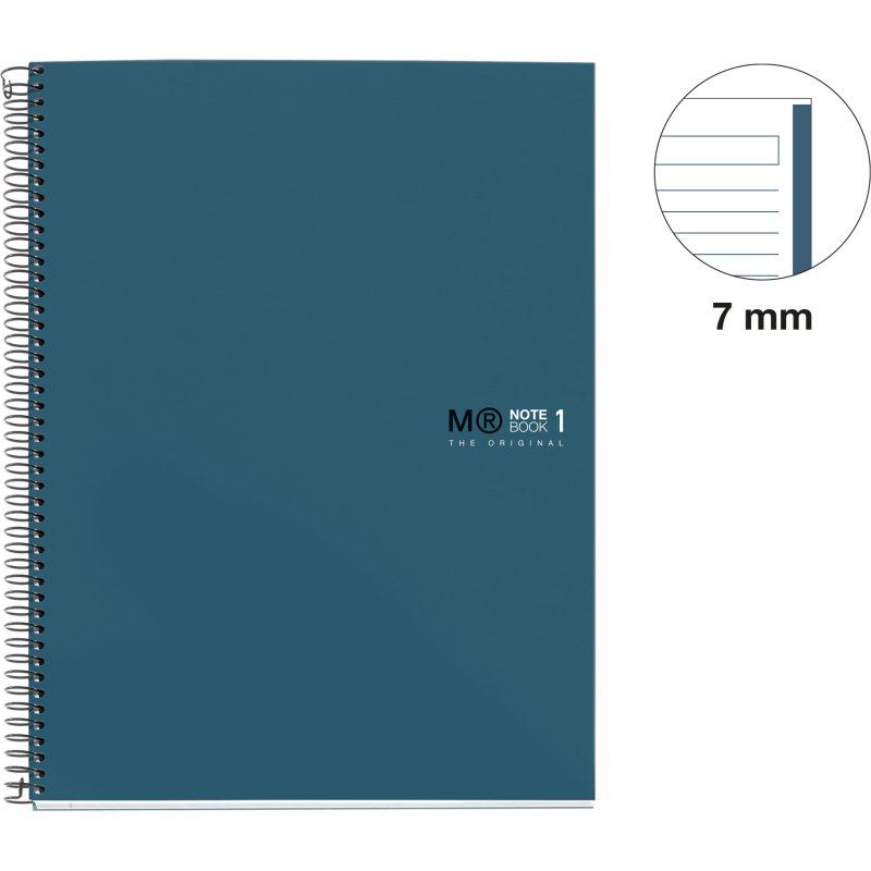 Notebook The Original, Couverture rigide, A4, lignes horizontales, 80 feuilles de 1 couleur, Miquelrius, Océan.