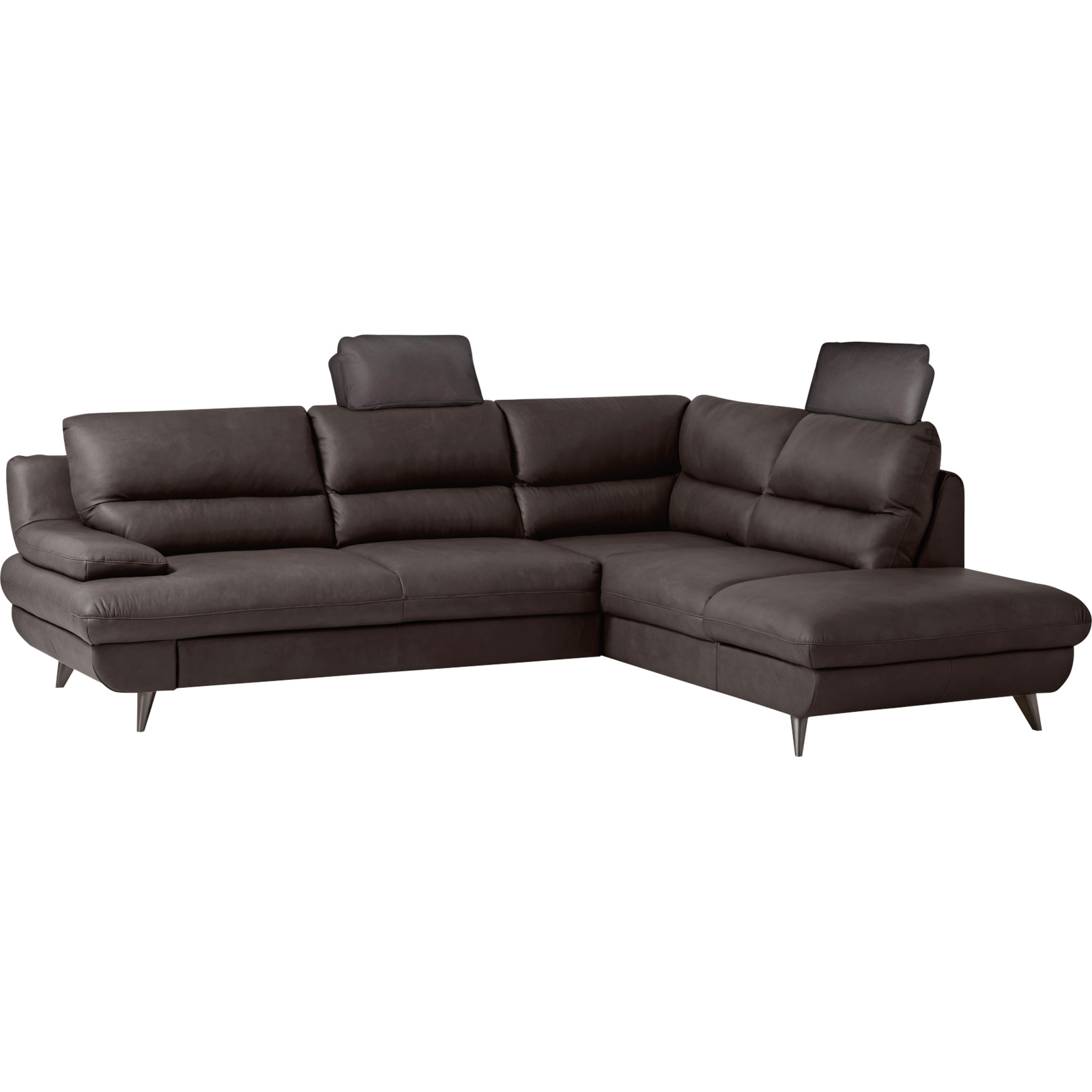 Ecksofa Pike Leder, Ottomane rechts dunkelbraun