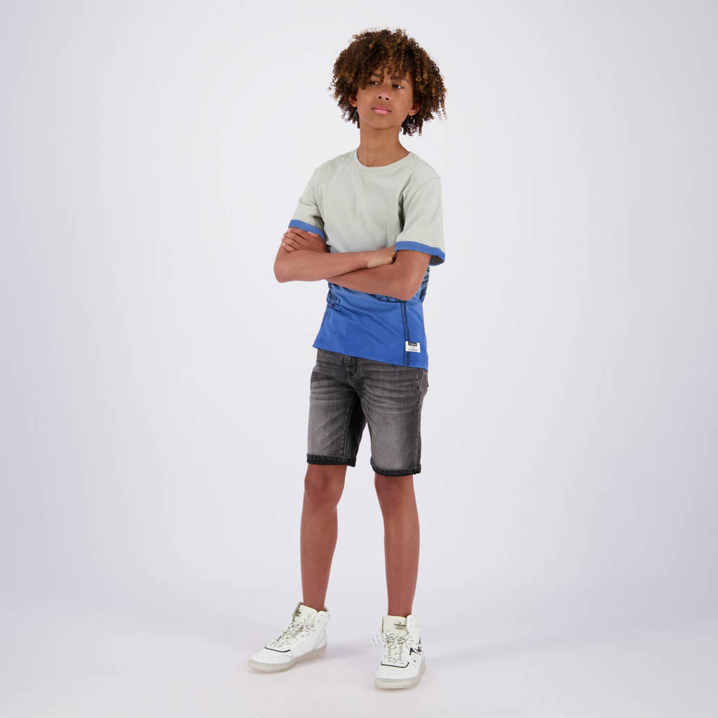 Vingino T-shirt met all over print blauw/lichtgrijs