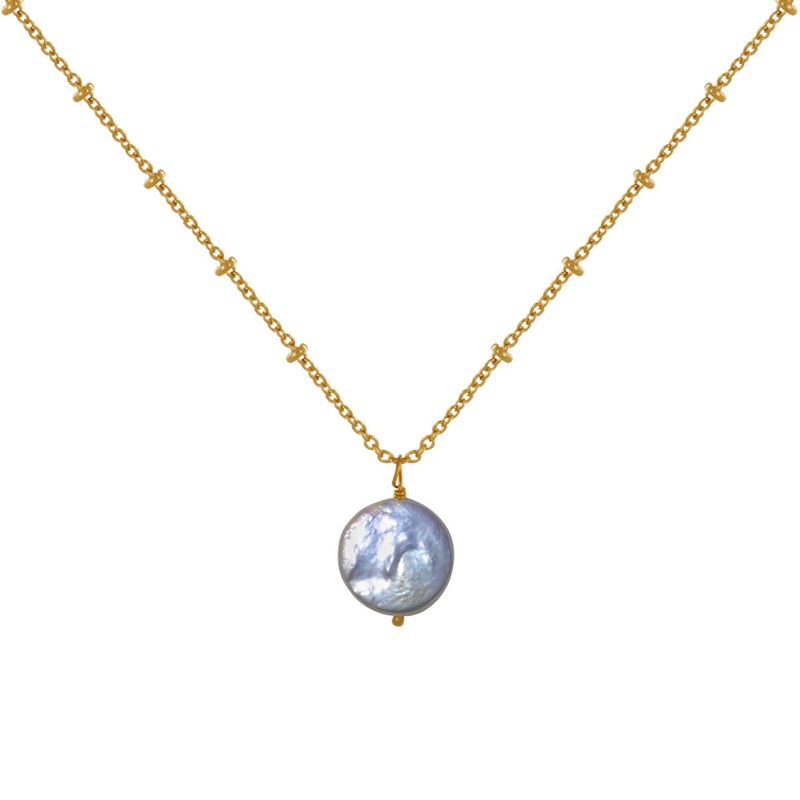 Collier Plaqué Or Perle de Nacre Plate