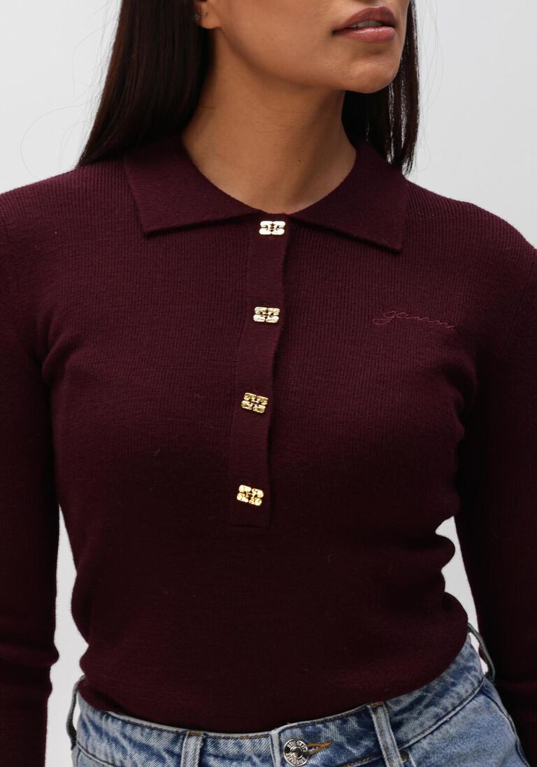 rode ganni truien/vesten mini ribbed merino polo
