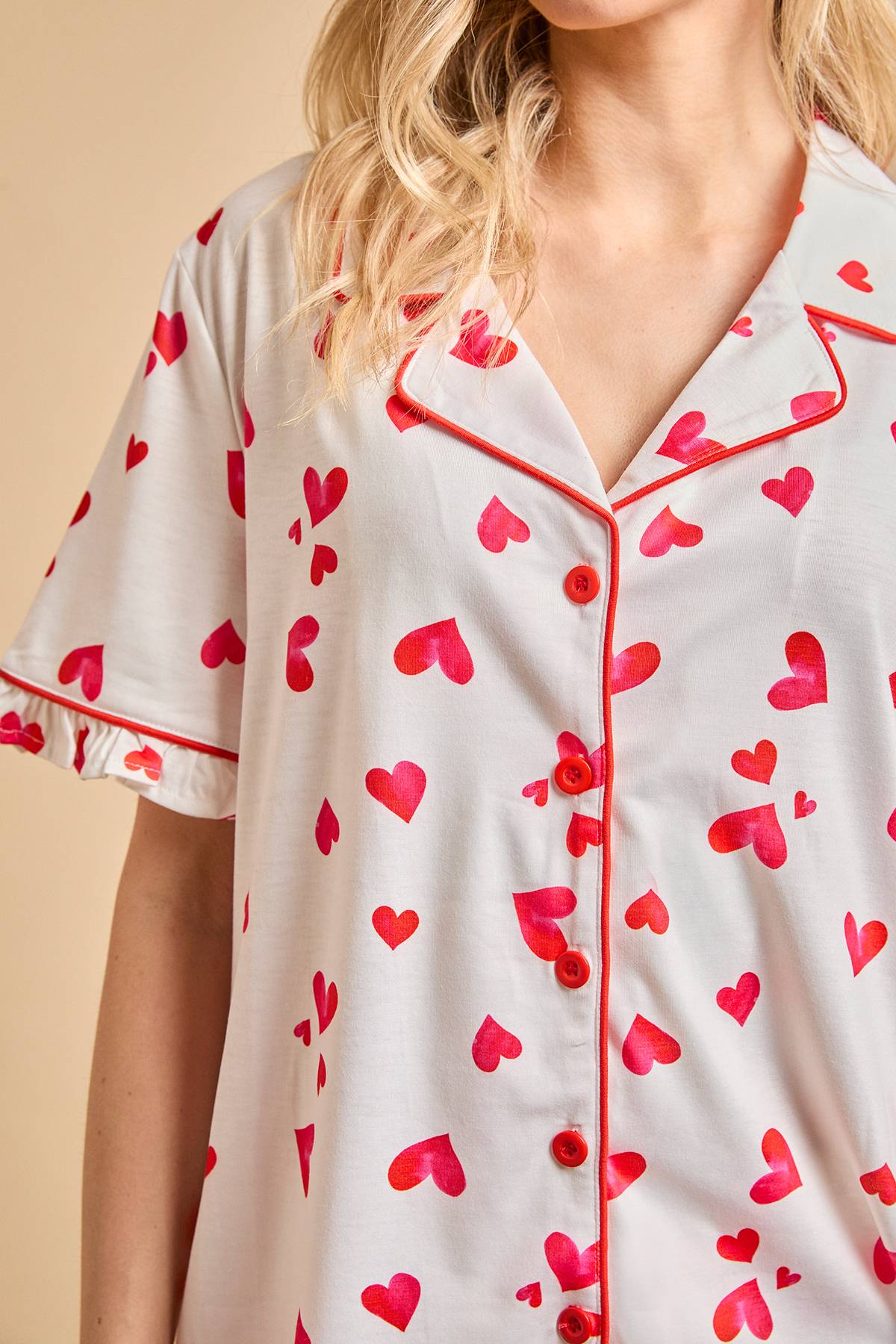 Oasis Ensemble Pyjama Jersey Manches Courtes à Motif Cœurs