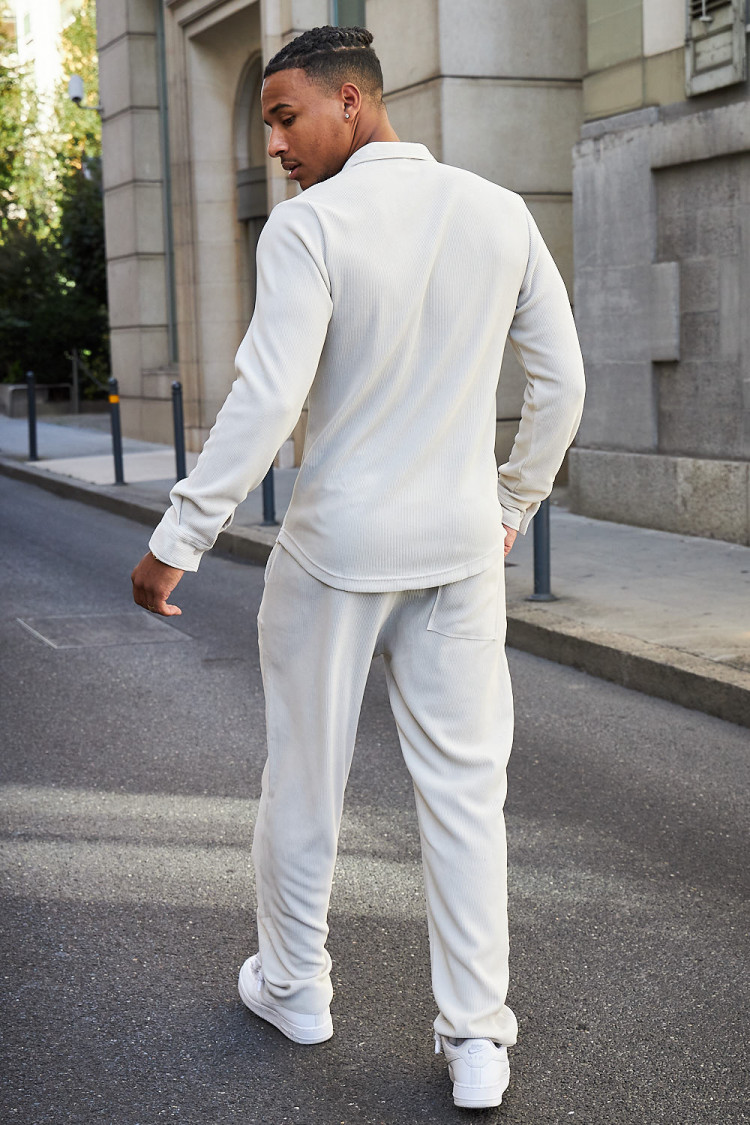 Ensemble 2 pièces chemise + pantalon côtelé gris