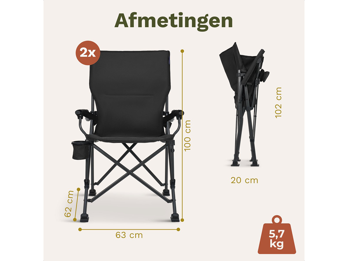TRVLMORE Luxe Plus Black vouwstoel - Set van 2