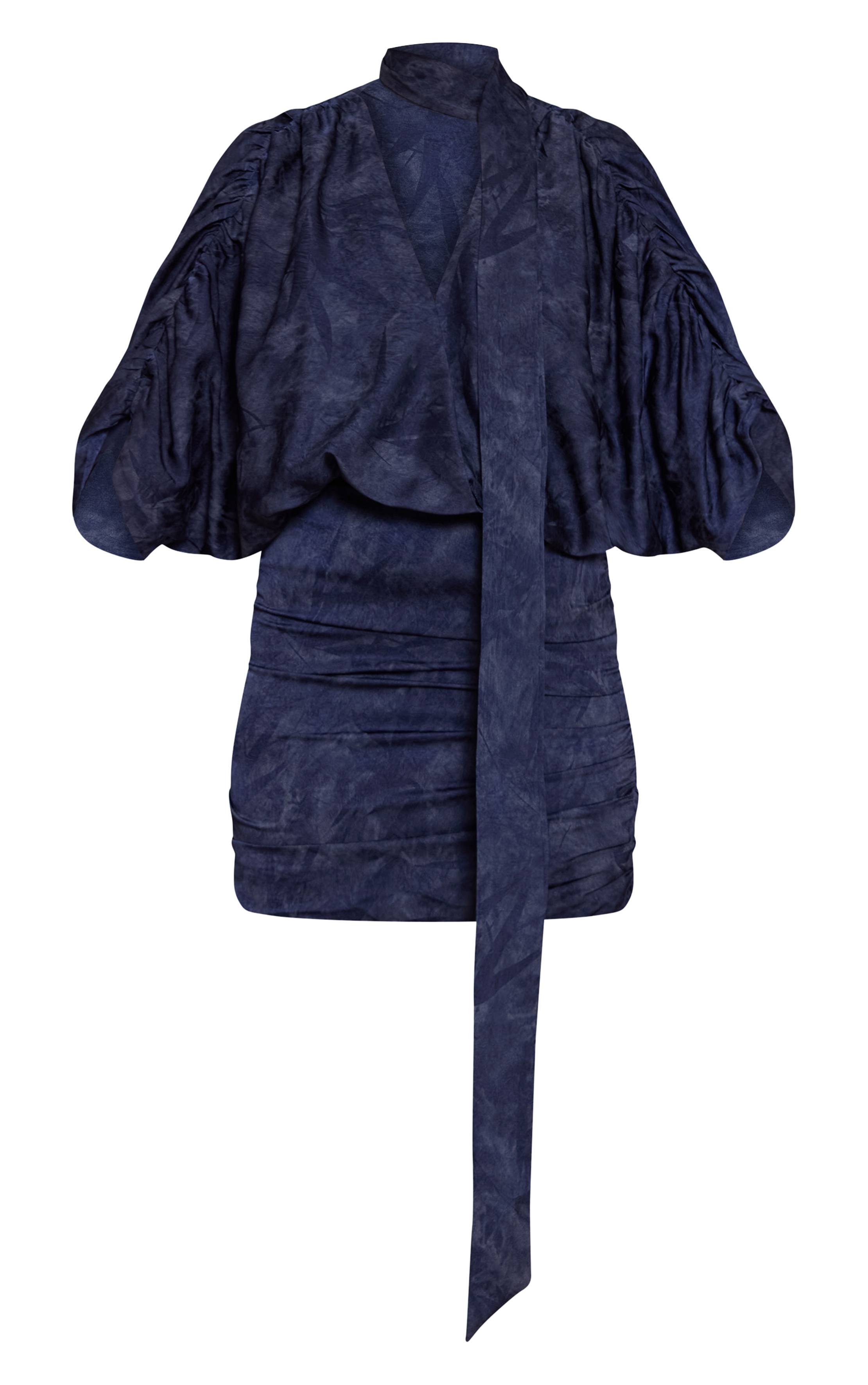 Bleu Robe Mini Col V En Satin Imprimé