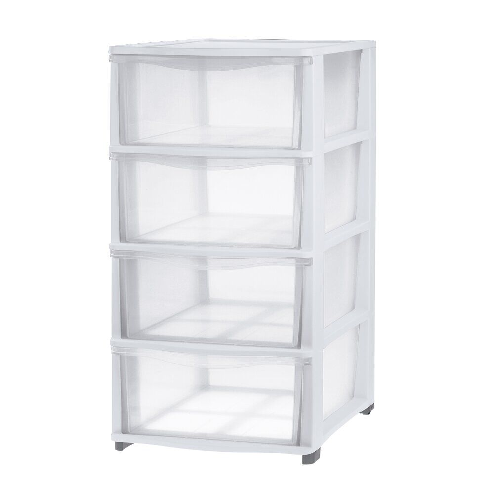 Tour de rangement 4 tiroirs plastique blanc 37x27xH82,7cm