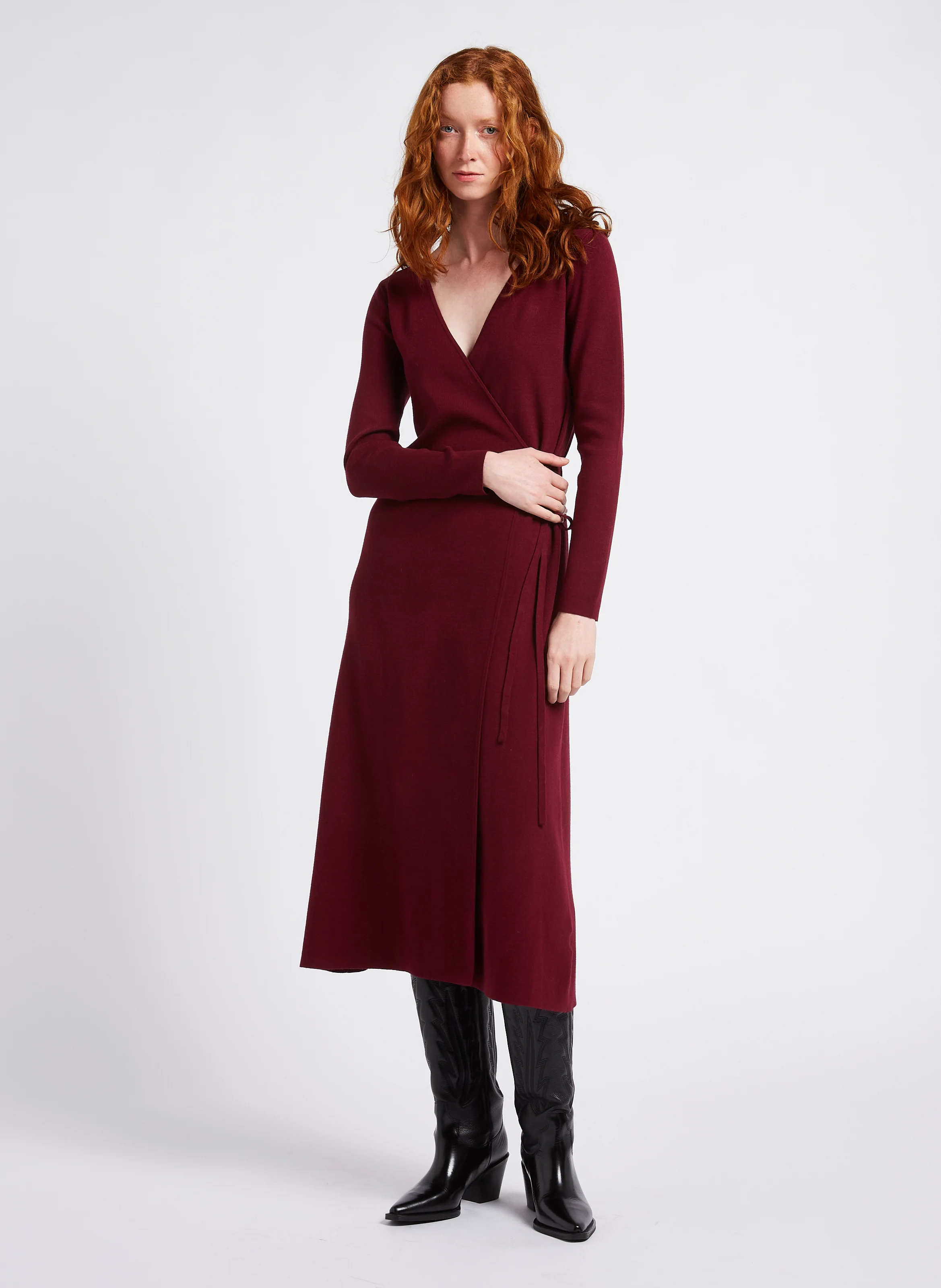 ROBBIE - Robe midi en maille| Rouge