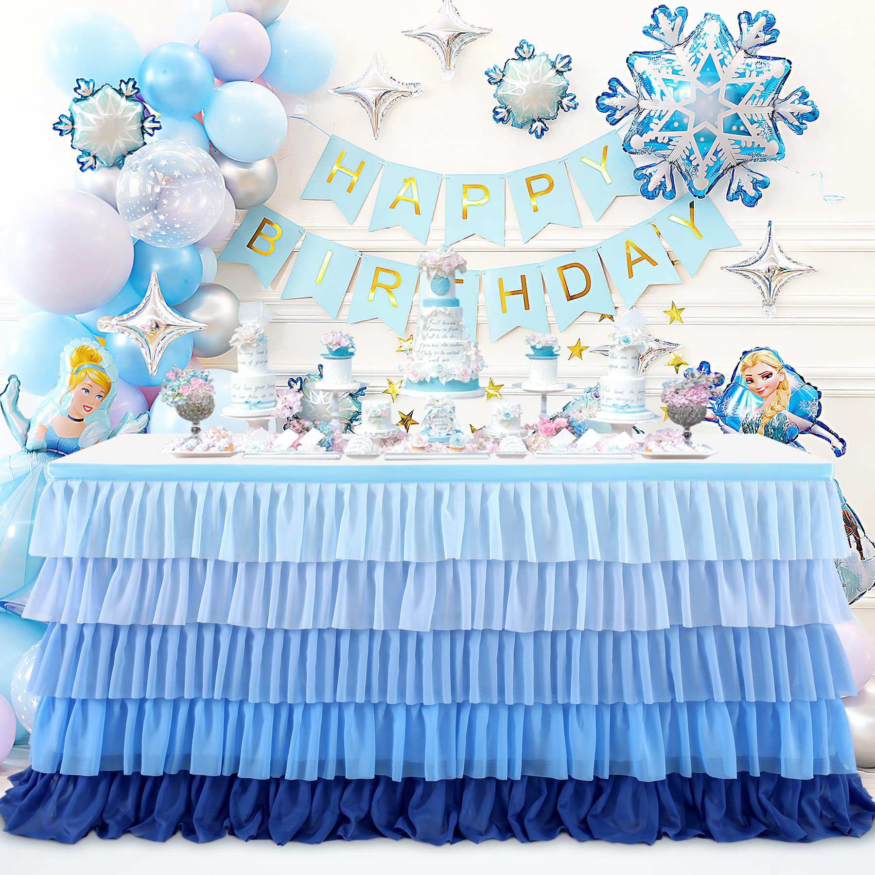 (182x91cm) Tisch Deko Rüschen Tüll Tischrock Vorhang für Party / Hochzeit / Geburtstag - Blau
