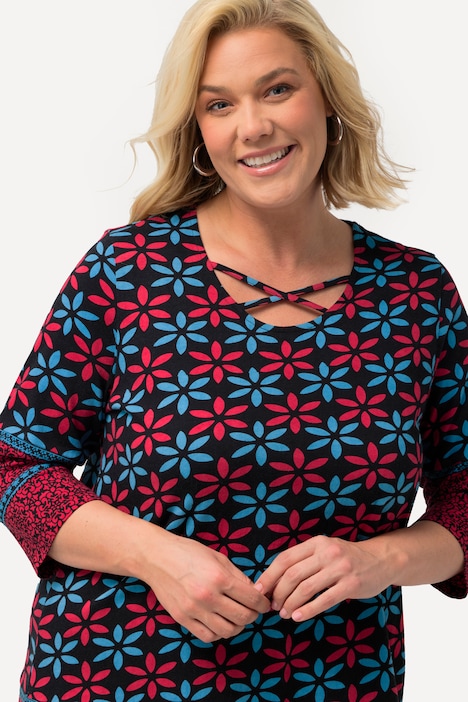 Longshirt, Bordürendruck, A-Linie, Rundhals, 3/4-Arm