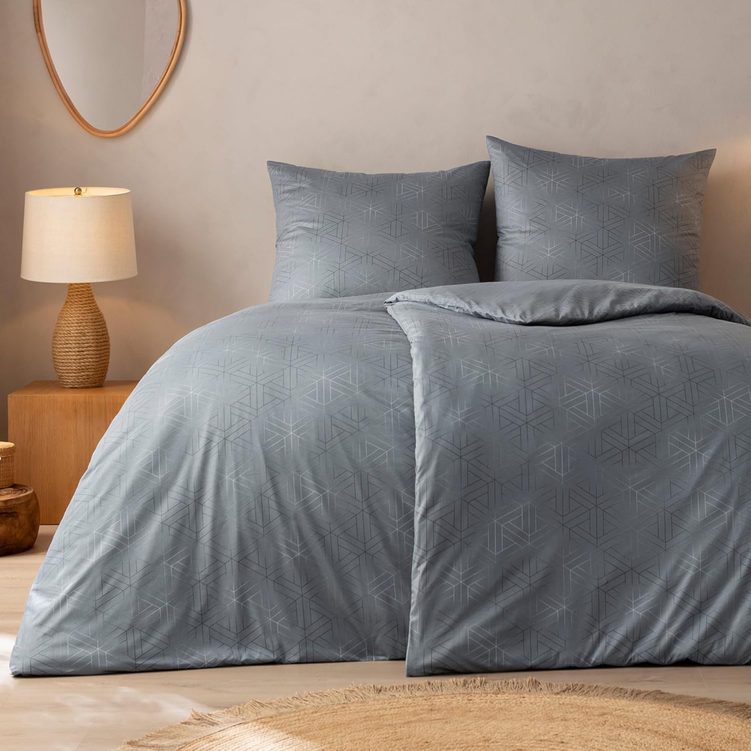 ESTELLA Mako Interlock Jersey Bettwäsche Pippa | 100% Baumwolle | trocknerfest und bügelfrei | 135x200 cm + 80x80 cm | Farbe: 840 - Graphit