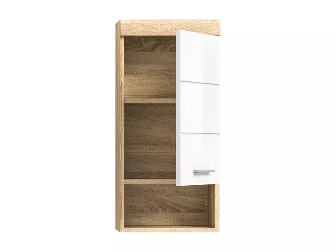 Demi colonne de salle de bain RIDLEY – 1 tiroir et 1 niche – Blanc et chêne clair