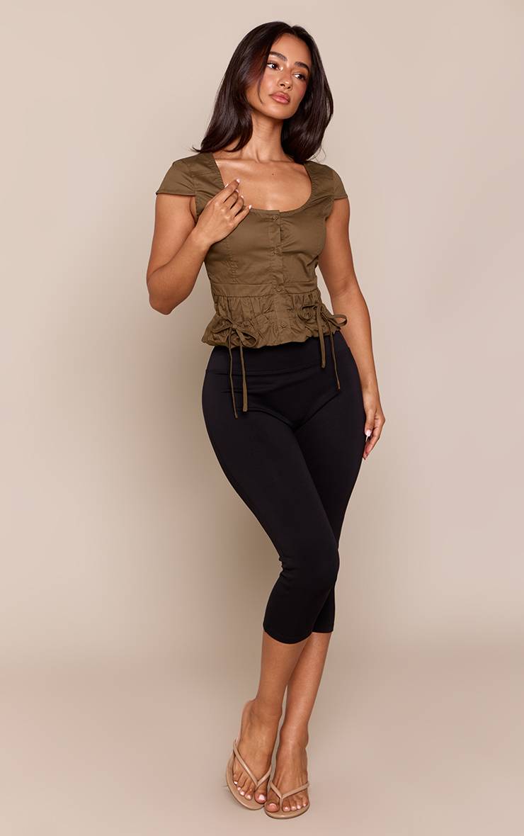 Kaki Chemise Sans Manches Petite En Popeline De Coton À Encolure Arrondie